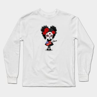 Sugar Skull Girl Playing Taiwanese Flag Guitar Long Sleeve T-Shirt